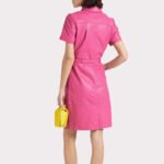 Elegant Pink Leather Shirt Dress for Women - Image 2