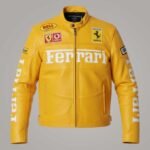Ferrari Yellow F1 Leather Racing Jacket for Men