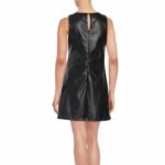 Front Zipper Black Leather Mini Dress For Women - Image 2