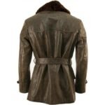 Fur Collar Vintage Leather Pea Coat - Image 2