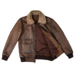 Chocolate Brown Leather Bomber Jacket - Image 2