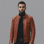 Black Lambskin Cafe Racer Leather Jacket - Image 6