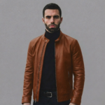 Black Lambskin Cafe Racer Leather Jacket - Image 3