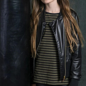 Genuine Black Leather Moto Jacket for Girls