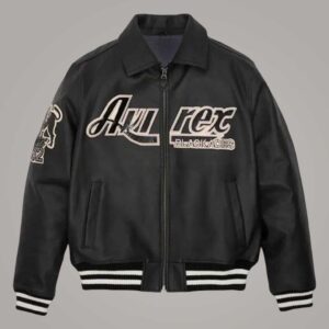 Avirex Black Aces Sheepskin Leather Bomber Jacket American Flight Squadron Style