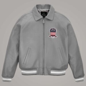 Avirex Grey American Flight Sheepskin Leather Varsity Jacket for Men