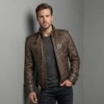 Men's Brown Gothic Embroidered Leather Jacket - Image 2