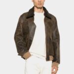 Men's Vintage Dark Brown Shearling Bomber Leather Jacket - Image 2