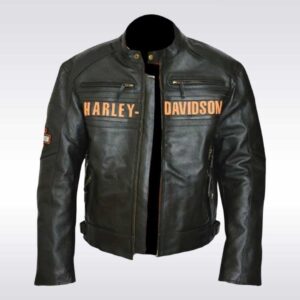 Bill Goldberg Harley Davidson Black Leather Motorcycle Jacket