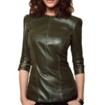 Women's Half Long Sleeve Leather Top