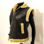 Women's Chocolate Brown Leather Shearling Vest with Hooded Faux Fur - Image 4