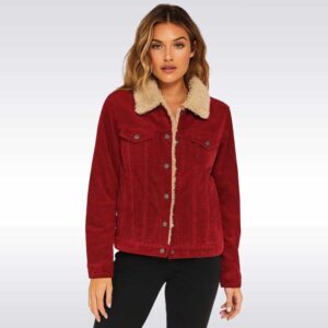 Handmade Red Corduroy Shearling Jacket