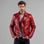 Men's Red Lambskin Leather Biker Jacket