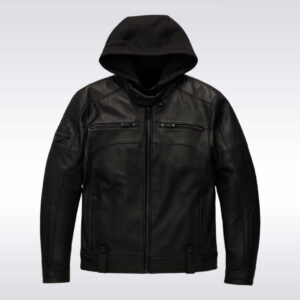 Harley Davidson Black Leather Motorcycle Jacket with Removable Hood