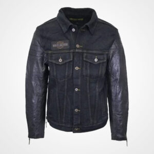 Harley Davidson Denim Jacket with Leather Sleeves
