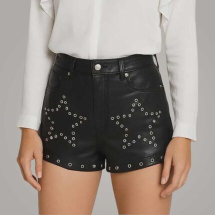 Women High Waist Studded Leather Shorts