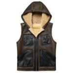 Hooded Shearling Leather Vest for Men - Image 2