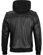 Hooded Genuine Leather Black Bomber Jacket - Image 2