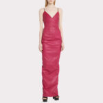 Hot Pink Fitted Long Leather Barbie Dress