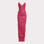 Hot Pink Fitted Long Leather Barbie Dress - Image 3