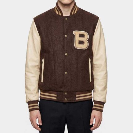 Hotline Miami Payday 2 Brown Varsity Bomber Jacket with Chenille Patch