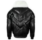 Iconic Black V-Bomber Jacket With Fur Collar - Leather Down Jacket - Image 2