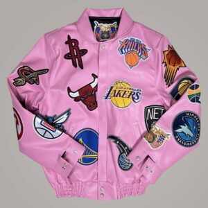 Jeff Hamilton NBA College Pink Genuine Cowhide Leather Jacket