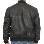 Mens Black Leather Letterman Bomber Jacket - Image 2
