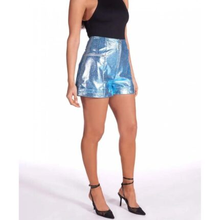 Women's Light Blue Laminated Lamb Leather Unlined Shorts
