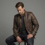 Men's Brown Gothic Embroidered Leather Jacket - Image 4