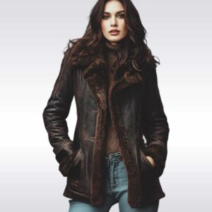 Luxe Vintage Brown Shearling Coat for Women