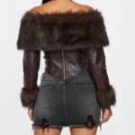 Women's Brown Lambskin Leather Off Shoulder Corset Jacket - Image 2
