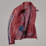 BMW Maroon Leather Cafe Racer Jacket - Image 2