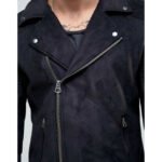 Men Black Pure Suede Leather Motorcycle Jacket - Image 3