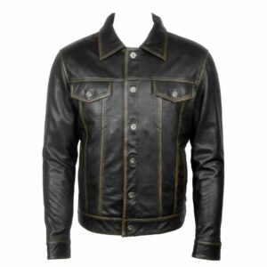 Men Long Sleeve Classic Black Leather Shirt