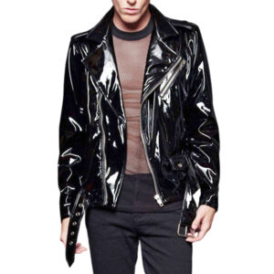 Men Goth Moto Vinyl PVC Jacket Fetish Punk EMO Biker Jacket