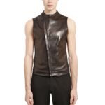 Men's Asymmetric Fastening Leather Biker Vest