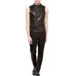 Men's Asymmetric Fastening Leather Biker Vest - Image 2