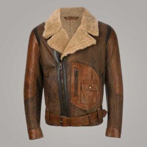 Men's B3 Aviator Sheepskin Leather Bomber Jacket Brown