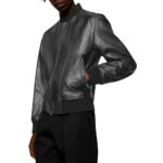 Men's Black Leather Bomber Jacket - Image 2