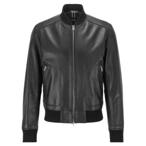 Men's Black Leather Bomber Jacket