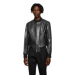 Men's Black Leather Bomber Jacket - Image 3