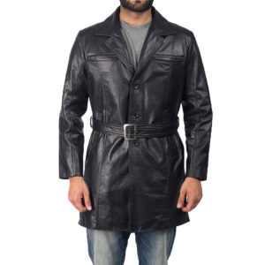 Men's Black Sheepskin Leather Trench Coat