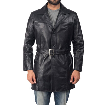Men's Black Sheepskin Leather Trench Coat