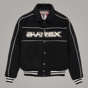 Men's Black Woolrider Avirex Leather Letterman Jacket