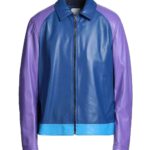 Men’s Blue Cafe Racer Genuine Cowhide Leather Biker Jacket