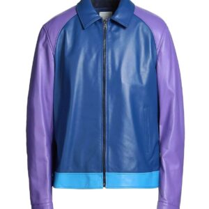 Men?s Blue Cafe Racer Genuine Cowhide Leather Biker Jacket