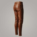 Men's Brown Sheepskin Leather Pants Vintage Biker Motorcycle Riding Trousers - Image 3