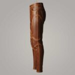 Men's Brown Sheepskin Leather Pants Vintage Biker Motorcycle Riding Trousers - Image 2