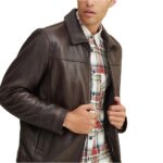 Men's Classic Dark Brown Leather Jacket - Image 4
